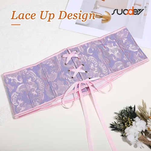 Miniatura 84 de SUOSDEY Cinturón de corsé de jacquard para mujer, corsé pirata steampunk renacentista con cordones y cordones
