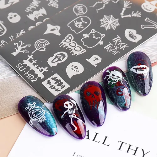 Miniatura 3 de Juego de 6 plantillas de estampado de uñas con líneas francesas, flores, hojas, diseño de corazón sonriente, kits de estampación, herramientas
