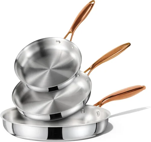 CAROTE Juego de sartenes de acero inoxidable de 8 + 10 pulgadas + 12 pulgadas, no tóxico PTFE y PFOA, sartén para tortilla, apto para horno,