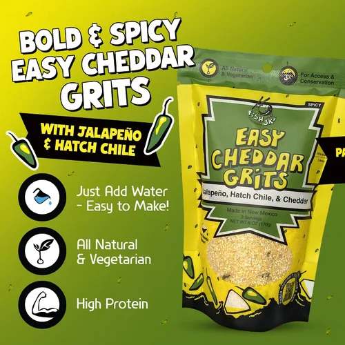Miniatura 2 de FishSki Provisions, sémola de maíz amarillo jalapeño con queso cheddar + Chile verde Hatch + ajo, bolsas de 6 onzas, paquete de 2