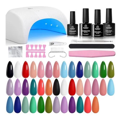 Miniatura 11 de Beetles - Kit de esmalte de uñas de gel de 36 colores, juego de esmalte de gel pastel de verano con capa base, capa superior brillante y pegamento
