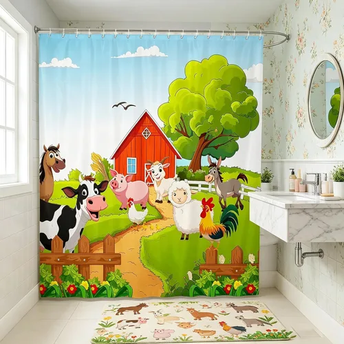 Miniatura 21 de Manfei Cortina de Ducha de Aguacate Lindo Estampado de Aguacate de Dibujos Animados Cortina de Baño para Niños y Niñas Tema de Frutas Cortina