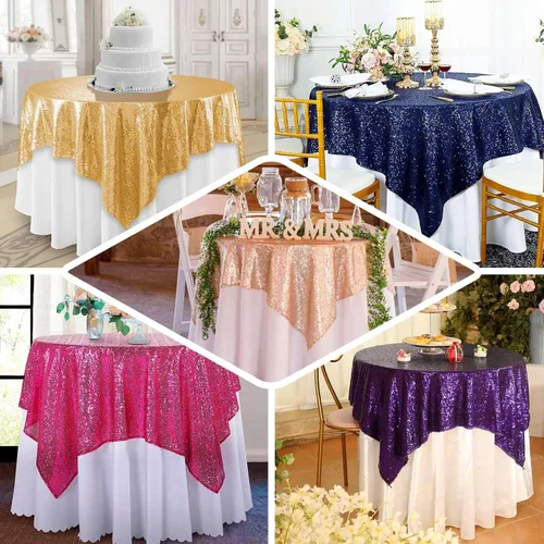 Efavormart - Mantel cuadrado de lentejuelas de lujo de 72 x 72 pulgadas, mantel cuadrado champán para bodas, fiestas, eventos, banquetes