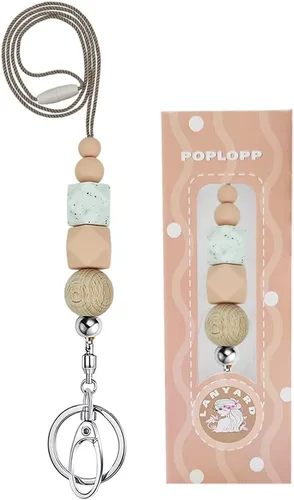 Miniatura 10 de POPLOPP 3 cordones para profesores para insignias de identificación y llaves, lindo cordón de silicona con cuentas para mujeres, enfermeras