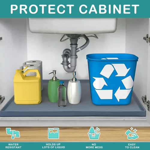Miniatura 2 de URMONA Tapete de silicona impermeable para debajo del fregadero, 34 x 22 pulgadas, forro para estante de cocina y baño, protector de gabinetes