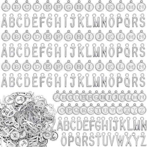 Yinkin 8 juegos/208 piezas mezcladas de letras redondas del alfabeto, colgantes de letras A-Z inicial de metal para fabricación de joyas y