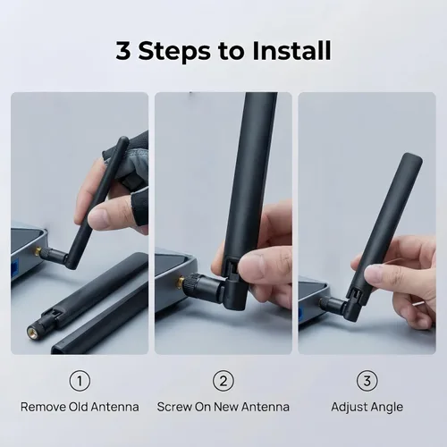 Miniatura 5 de Antena de tres bandas WiFi 6E 2X 10dBi 2.4GHz/5GHz/5.8GHz de alta ganancia MIMO RP-SMA macho para enrutador WiFi, tarjeta PCIe, adaptador