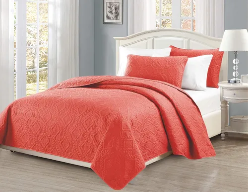 Miniatura 4 de Colección Mk King/California King Tamaño Extra Grande 118"x106" Colcha Cobertor de Cama de 3 Piezas con Diseño de Diamantes Realzado Sólido Borgoña