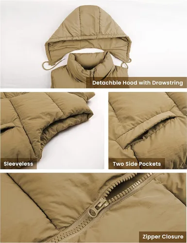 Miniatura 3 de Chaleco acolchado para mujer con capucha extraíble, sin mangas, con cremallera completa, chaqueta acolchada de plumón