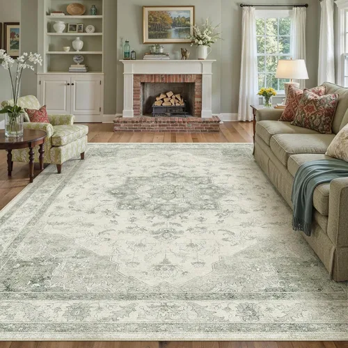 Miniatura 89 de PureCozy - Alfombra de área beige de 8 x 10, lavable, vintage, alfombra para sala de estar, dormitorio, gran alfombra suave retro de pelo bajo