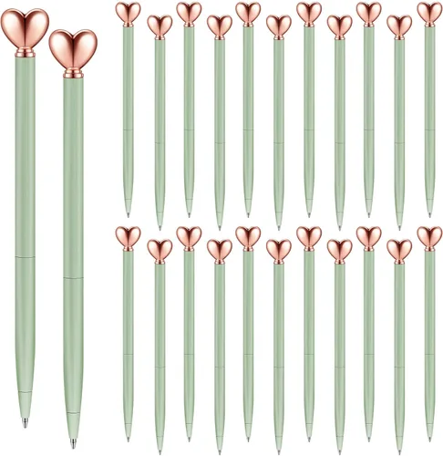 Miniatura 16 de Thenshop 24 piezas de bolígrafos con forma de corazón retráctiles de metal, lindos bolígrafos de 1.0 mm, tinta negra, bolígrafos de bola