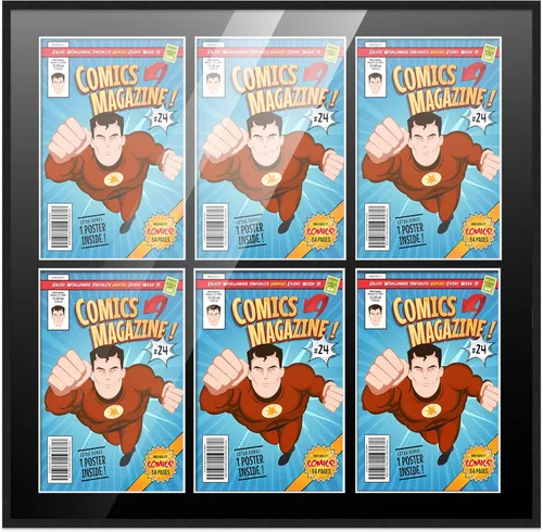 Poster Palooza Marco de cómic con paspartú para 6 cómics de la era actual publicado después de 1985, marco de cómic negro para 6.875 x 10.5 pulgadas