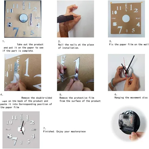 Miniatura 5 de AkoMatial Reloj de pared con efecto espejo acrílico 3D con efecto de espejo, calcomanía para decoración mural para el hogar y el dormitorio