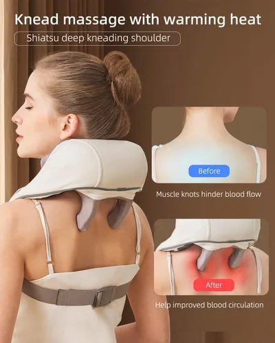 Miniatura 4 de Masajeador de cuello para aliviar el dolor de tejido profundo, alivia la tensión, amasador con calor, mejora la circulación, alivia el dolor