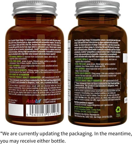 Miniatura 7 de Paquete vegano de Omega-3 + complejo de calcio y magnesio, aceite de algas sostenible EPA y DHA de 1340 mg + complejo mineral de algas a base