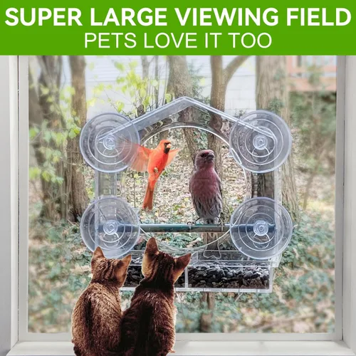 Miniatura 7 de Comedero para pájaros con ventana – 4 ventosas fuertes de 2.36 pulgadas – Casa de pájaros de acrílico transparente para exteriores, bandeja Azul