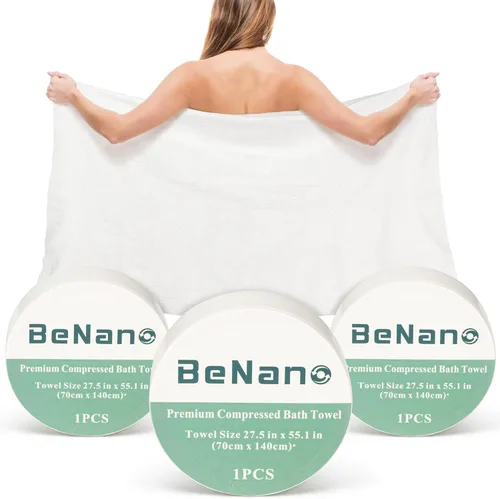 Benano Premium Tabletas de Toalla Comprimida Desechable Toalla Grande de 55.1 x 27.5 Pulgadas Toalla de Viaje Reutilizable para Hotel, Camping,