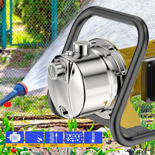 Miniatura 5 de TDRSUPER 1.0HP Bomba eléctrica de pozo poco profundo 110V Bomba de transferencia de agua portátil 1080GPH 18GPM Bombas de acero inoxidable Bomba