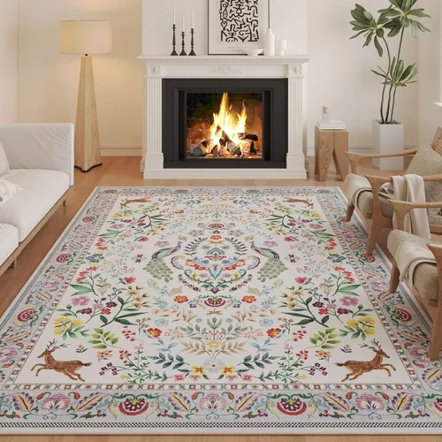 Miniatura 63 de Rugcomf Alfombra de pasillo lavable para cocina 2'6''x8' Alfombra de pasillo para entrada interior floral antideslizante alfombra suave para Azul