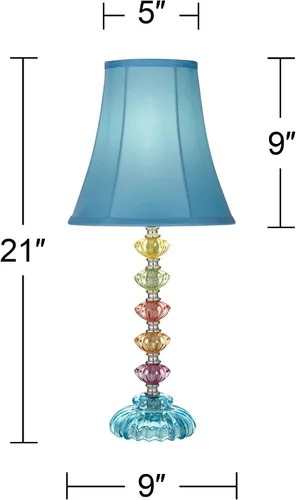 Miniatura 4 de 360 Lighting Lámpara de mesa tradicional estilo bohemio chic de 21" de alto, pantalla de vidrio multicolor telón azul turquesa orquídea decorativa