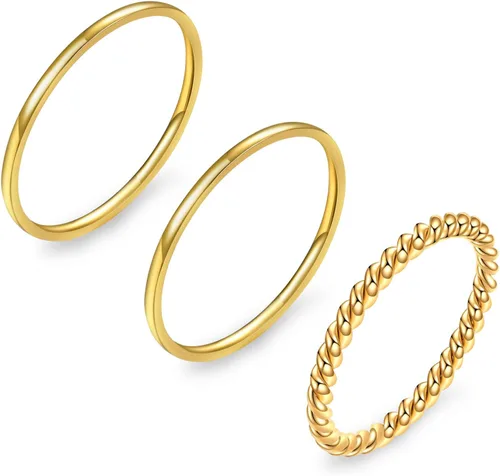 Anillos apilables chapados en oro de 18 quilates para mujer, anillos de acero inoxidable para nudillos para el pulgar, juego de anillos de banda de