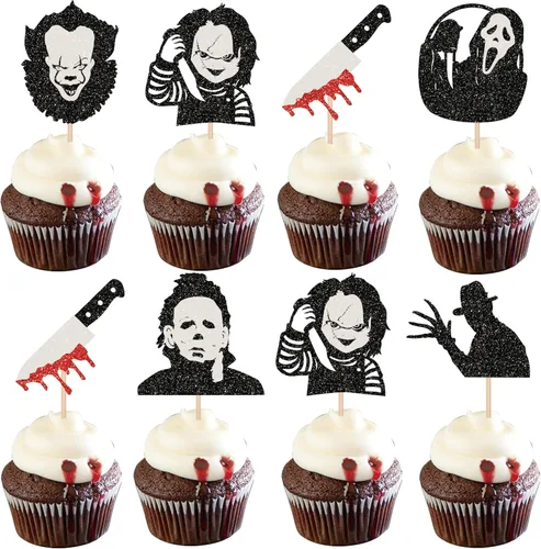 Miniatura 15 de Rsstarxi 1 paquete de decoración de pastel de cumpleaños con purpurina Have a Killer, decoración sangrienta de Halloween para decoración de pastel