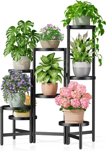 Miniatura 14 de Soporte escalonado para plantas al aire libre de 3 niveles para interiores, estante de flores de metal para múltiples plantas, soportes altos