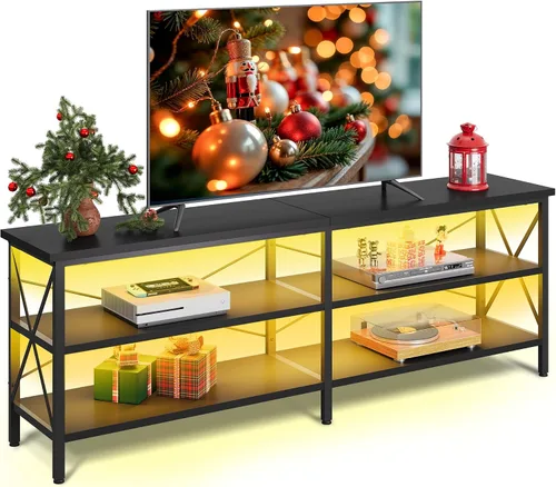 Miniatura 16 de WLIVE Moderno soporte de TV para TV de 65 pulgadas, centro de entretenimiento con estantes abiertos ajustables y luces LED RGB, consola multimedia