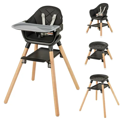 Miniatura 12 de BABY JOY Silla alta para bebé, silla alta convertible 6 en 1 de madera para bebés y niños pequeños con patas ajustables, doble bandeja extraíble