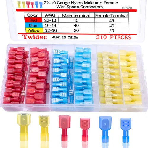 Miniatura 13 de Twidec/360Pcs 2.8/4.8/6.3mm Kit de surtido de terminales de engarce rápido tipo faston macho y hembra con manga aislante para cableado eléctrico