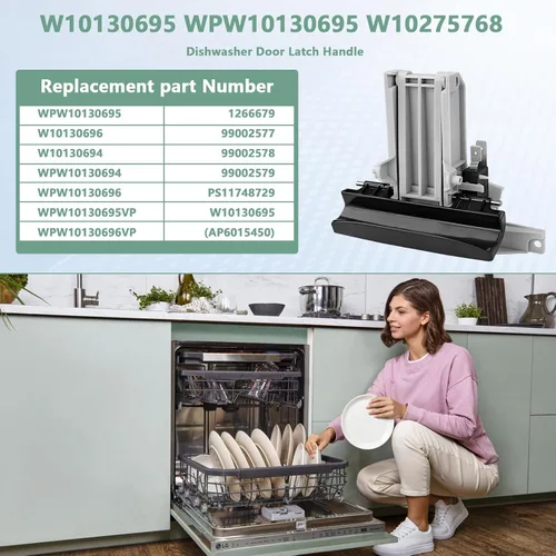Miniatura 3 de Reemplazo negro de la manija del pestillo de la puerta del lavavajillas Whirlpool Maytag W10130695 Quiet Series 300 Manija WPW10275768 WPW10130695