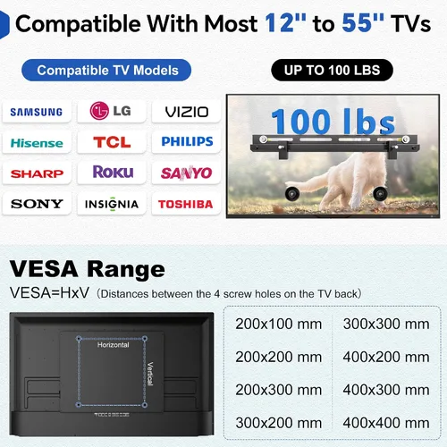 Miniatura 6 de Auoace Soporte de TV pequeño para televisores de 12 a 55 pulgadas, soporte universal de TV de perfil bajo de 1.1 pulgadas, hasta 100 libras, se