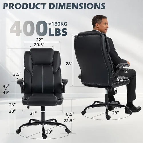 Miniatura 2 de Silla de oficina – Silla ejecutiva de cuero de escritorio de oficina con respaldo alto con función de balanceo – Ergonómica, transpirable, cómoda