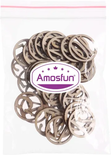Miniatura 4 de Amosfun Número de piezas de madera de 1 a 30 piezas sin terminar, juego de decoración de manualidades de 0.98 pulgadas, recortes de madera natural