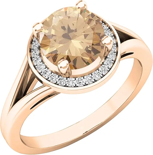 Miniatura 269 de Dazzlingrock Collection Anillo de compromiso redondo de 0.276 in con halo de diamante blanco y vástago dividido para ella en oro macizo de 14