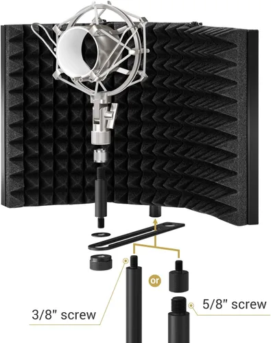 Miniatura 6 de TONOR Escudo de aislamiento de micrófono, reflector de espuma absorbente de sonido para cualquier condensador de micrófono, equipo de grabación
