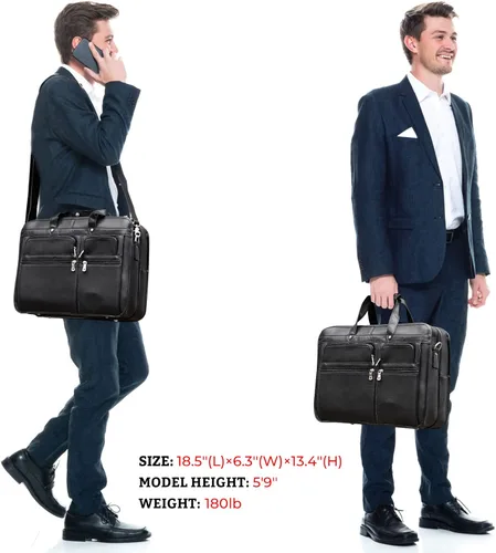 Miniatura 3 de Polare - Maletín de cuero de grano completo de 18.5 pulgadas para computadora portátil, bolsa de mensajero para hombres, grande para portátiles