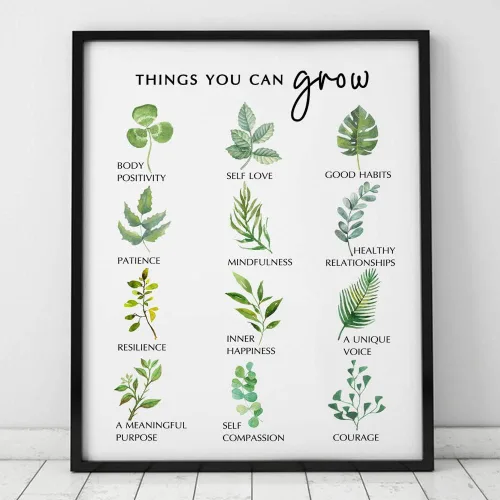 Miniatura 5 de Decoración de pared de oficina de terapia, impresión botánica de arte de pared de crecimiento personal, póster de atención plena para terapeuta