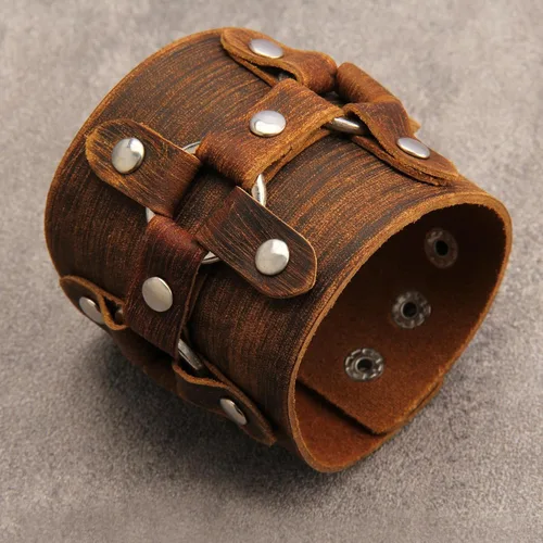 Miniatura 2 de Pulsera de cuero para hombre, brazaletes de cuero punk, pulsera de cuero negro para mujer