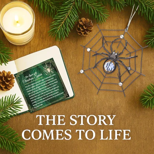 Miniatura 9 de Ornamento colgante de araña negra de Matashi para árbol de Navidad con cristales azules y transparentes – Decoración de telaraña de araña