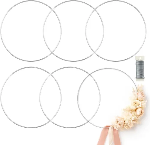 Paquete de 6 aros florales de metal de 24 pulgadas para manualidades, anillos de macramé, coronas, anillos de atrapasueños, coronas, anillos de