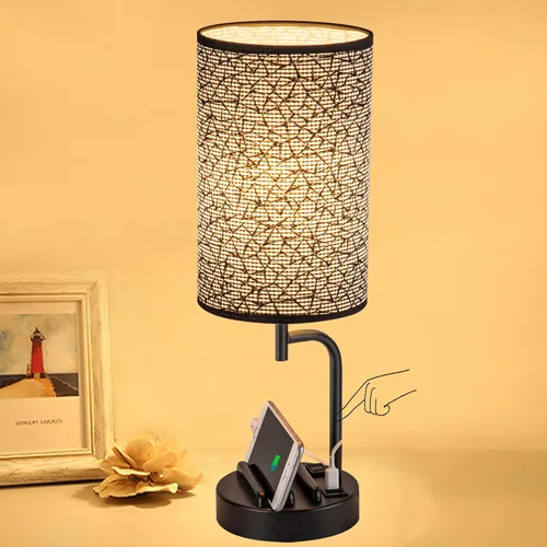 Miniatura 8 de Lámpara de mesa USB con control táctil Dreamholder, lámpara de noche mejorada de 3 vías regulable con puertos de carga USB C & A y tomacorriente AC