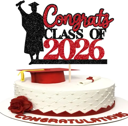Miniatura 28 de Rsstarxi 1 paquete de decoración de pastel con purpurina para la clase de 2026, decoraciones de graduación 2026, tapa de felicitaciones