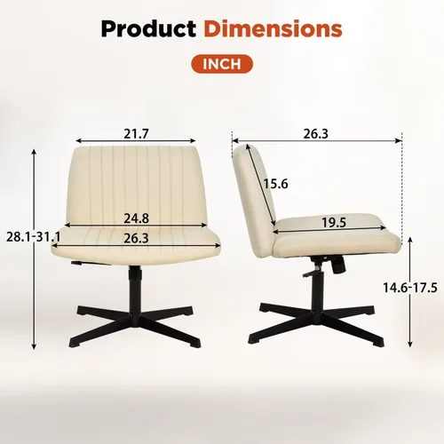 Miniatura 3 de Silla cruzada sin brazos, silla de oficina con patas cruzadas, cómoda silla de tocador con respaldo, silla de escritorio giratoria ancha ajustable