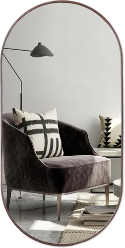 Camden Reed Espejo de pared de metal en forma de píldora de 19.5 x 39.5 pulgadas, espejo de baño, espejo de dormitorio, espejo para tocador, nogal