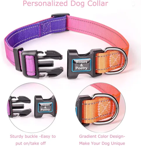 Miniatura 3 de Roses&Poetry - Collar de perro reflectante con patrón de color rosa pálido degradado, collares ajustables y duraderos para perros pequeños, medianos