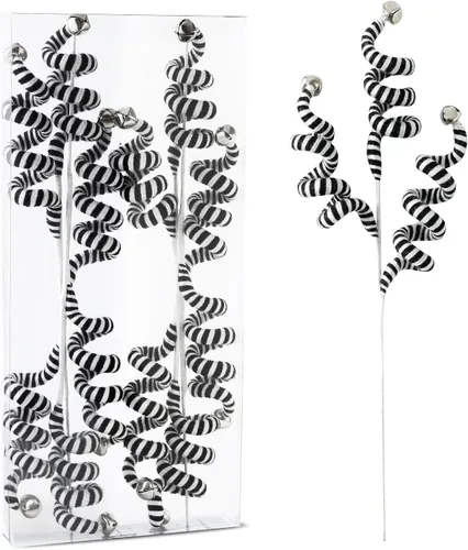 Juego de 4 adornos para árbol de Navidad, picos rizados de color negro y blanco, campanas de lana, adornos para Halloween, hogar, oficina, fiesta