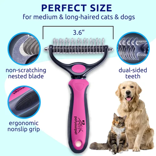 Miniatura 6 de Pat Your Pet Cepillo de deshedding – Rastrillo de doble cara para perros y gatos – Peine de desprendimiento y herramienta de desenmascaramiento