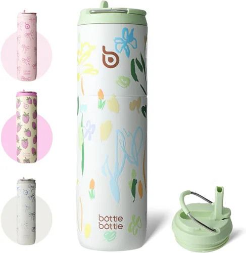Miniatura 29 de BOTTLE BOTTLE Botella de agua aislada de 24 onzas con tapa de popote y asa para deportes, viajes, gimnasio, botellas de agua de acero inoxidable