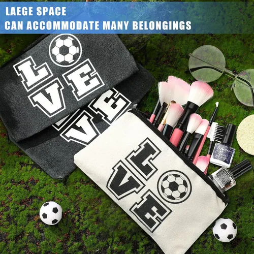 Miniatura 4 de Amylove Bolsa de maquillaje de fútbol, 20 piezas, bolsa de viaje con palabras, artículos de tocador con cremallera, portátil, para mujeres, amantes
